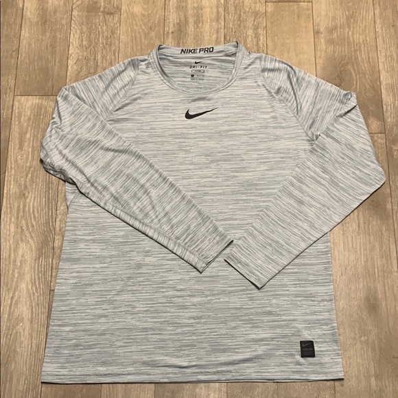 Mens Nike Pro Fitted Crewneck Athletic Gym Training Long‎ Sleeve T-Shirt - Picture 1 of 8
